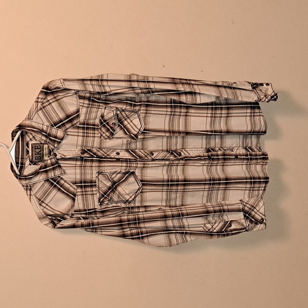 Men's Buckle plaid button down shirt. Size L athletic fit